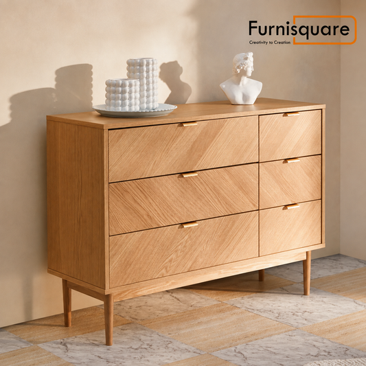 Wooden Chest of Drawer for Living Storage in Natural Finish