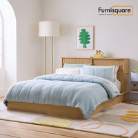 Wooden Queen Size Bed with Storage & Headboard