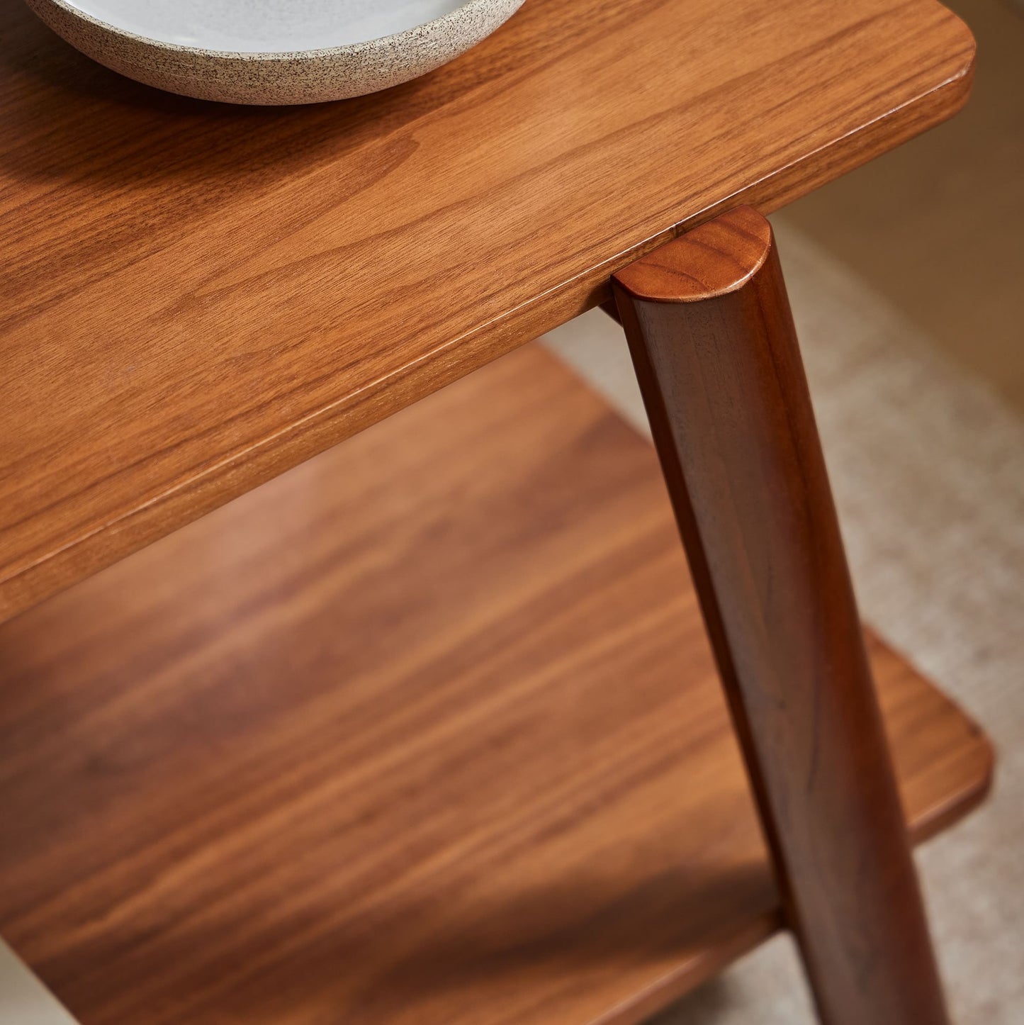Solid Wood Two-Tier Side Table for Living Room