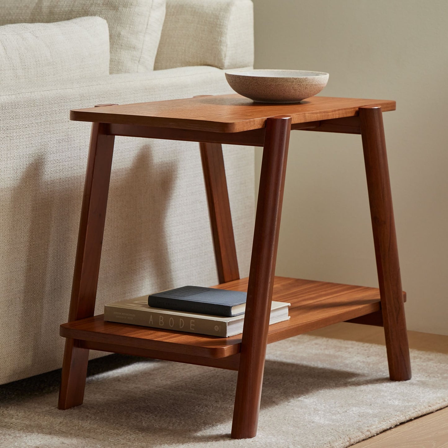 Solid Wood Two-Tier Side Table for Living Room