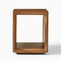 Wooden Cube Side Table with Open Storage | Solid Wood End Table
