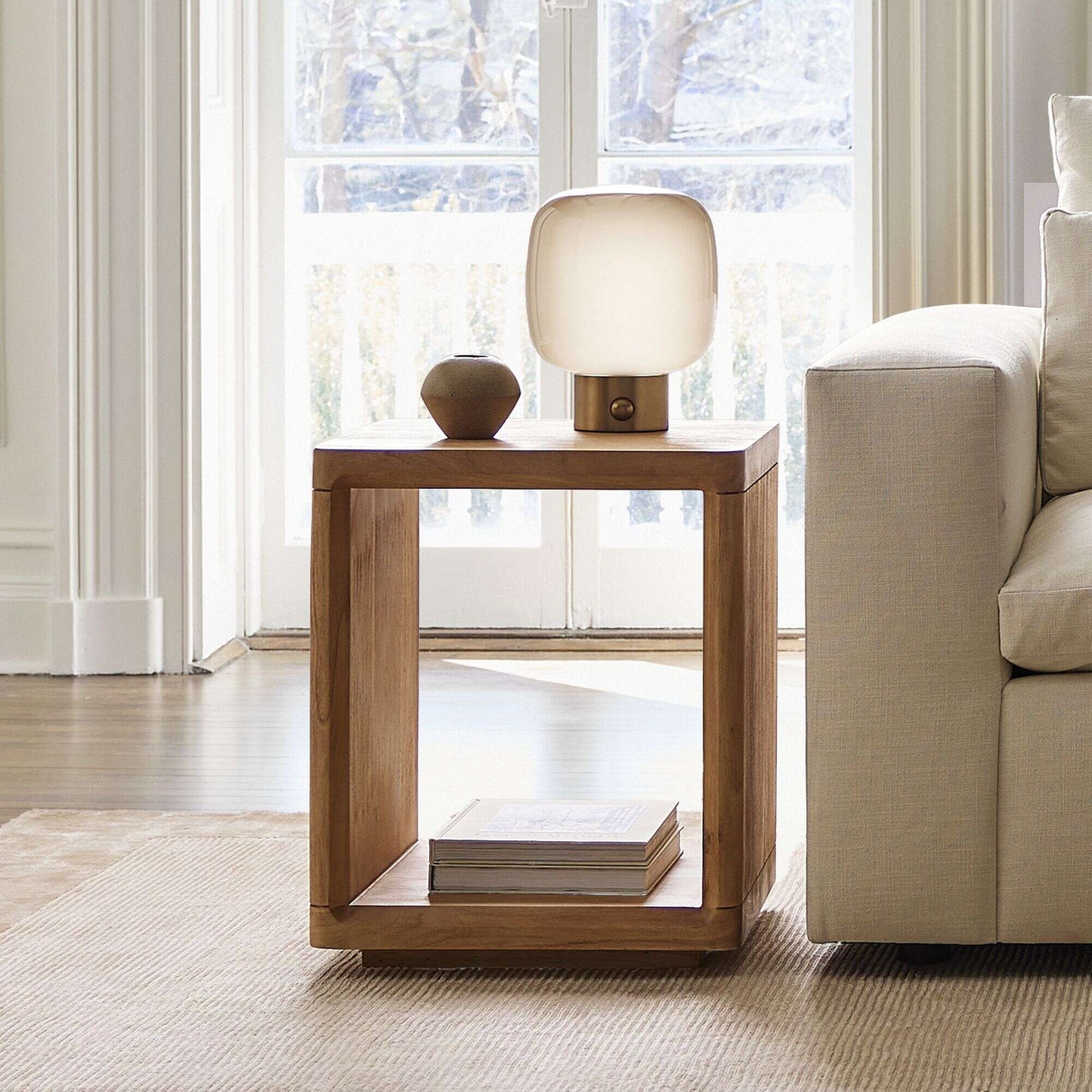 Wooden Cube Side Table with Open Storage | Solid Wood End Table