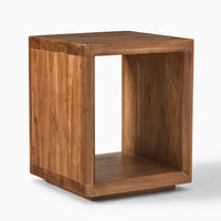 Wooden Cube Side Table with Open Storage | Solid Wood End Table