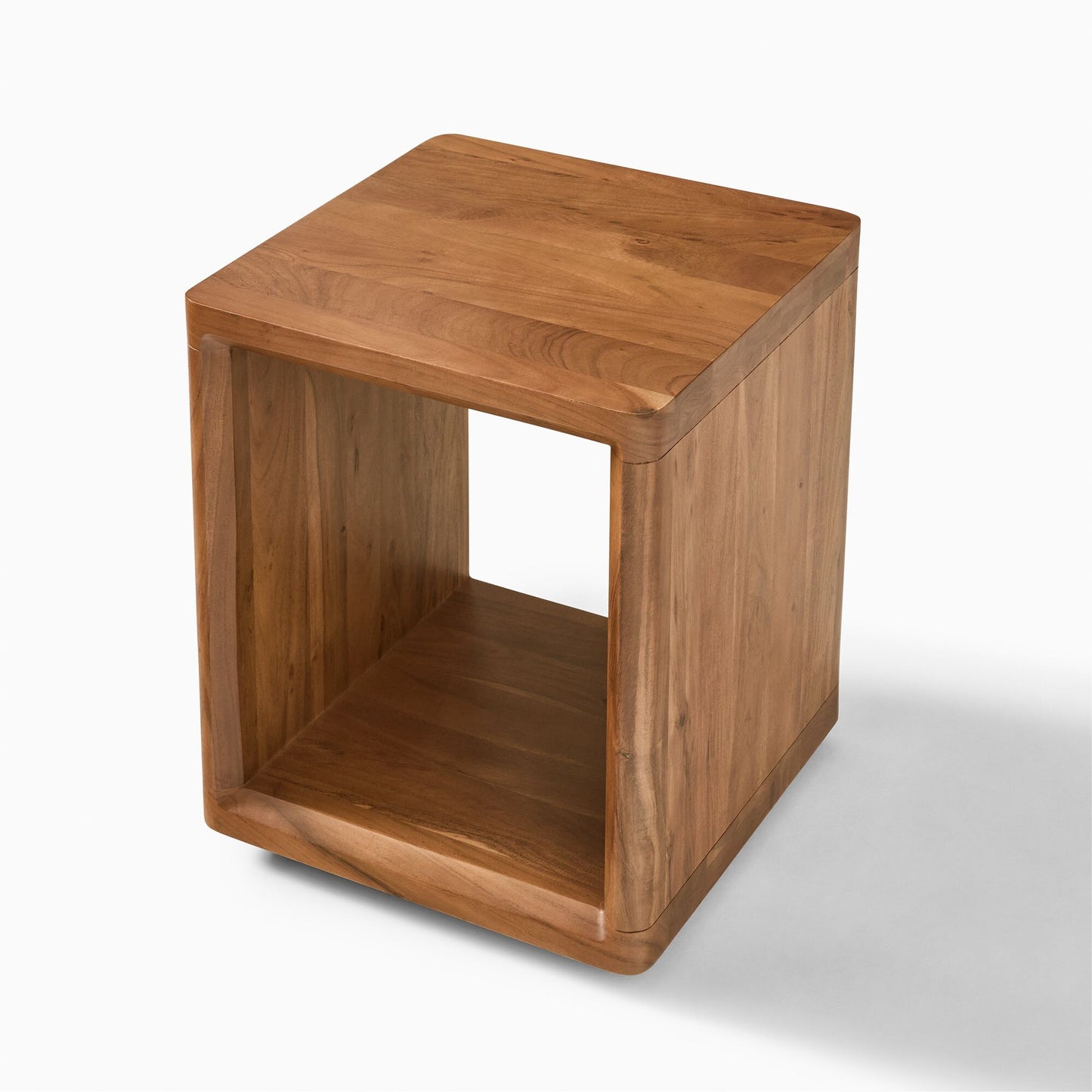 Wooden Cube Side Table with Open Storage | Solid Wood End Table