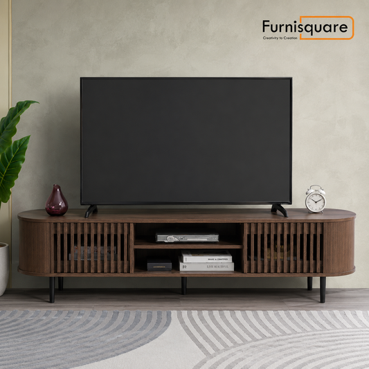 Solid Wood TV Cabinet for Entertainment Space in Walnut Finish