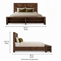 Solid Wood King Bed with Storage Bench in Rustic Teak Finish