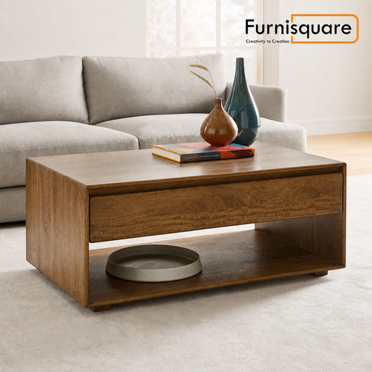 Solid Wood Center Table with Drawer for Living Room