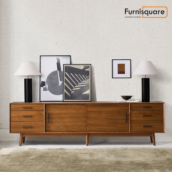 Solid Wood TV Cabinet in Natural Finish for Living Room