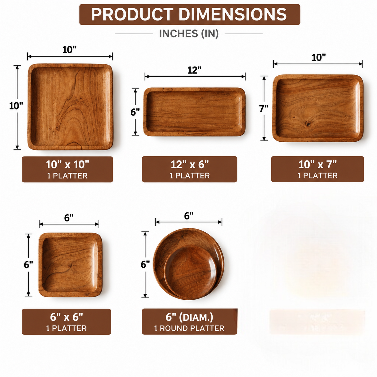 Acasia Wood Platters/Tray Set of 6