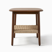 Solid Wood Side Table with Woven Shelf