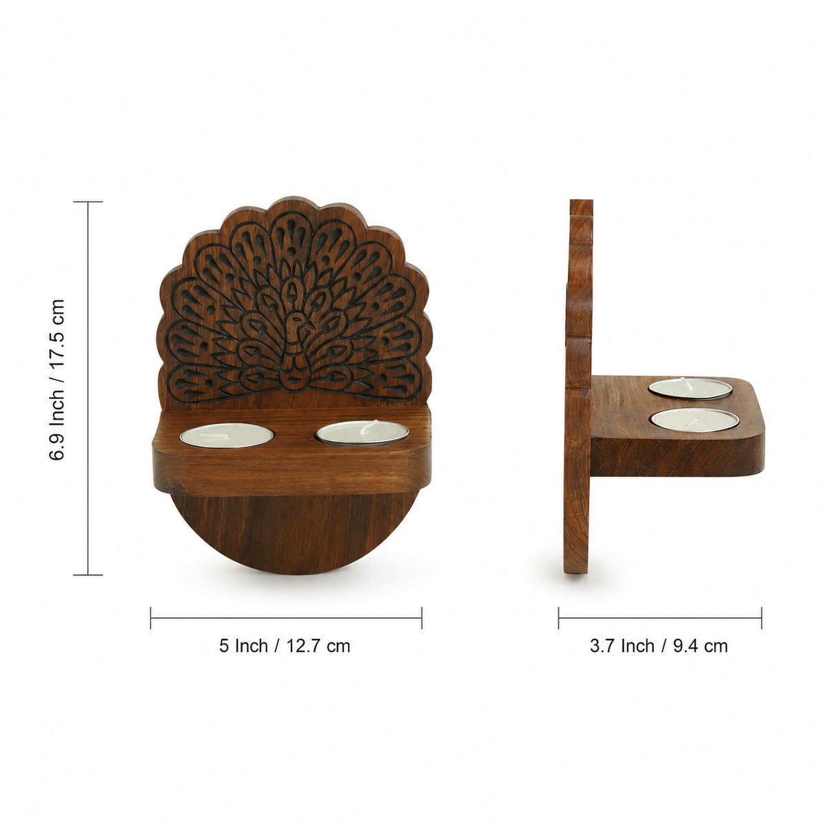 Solid Wood Hand Carved Wall Tea Light Holder