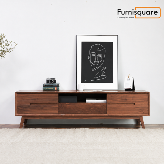 Wooden TV Cabinet with Storage for Living Storage in Natural Finish