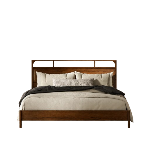 Wooden King Size Bed without Storage in Walnut Finish