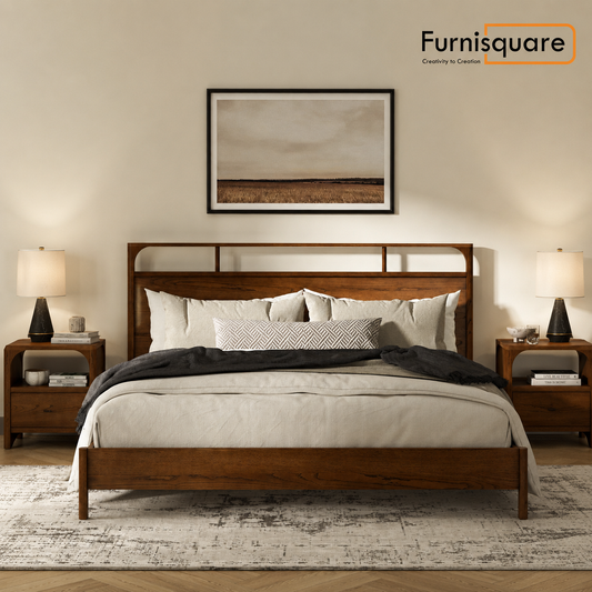 Wooden King Size Bed without Storage in Walnut Finish