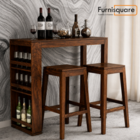 Solid Wood Long 2-Seater Bar Table with 3 Open Shelf Storage Sets for Bar Furniture