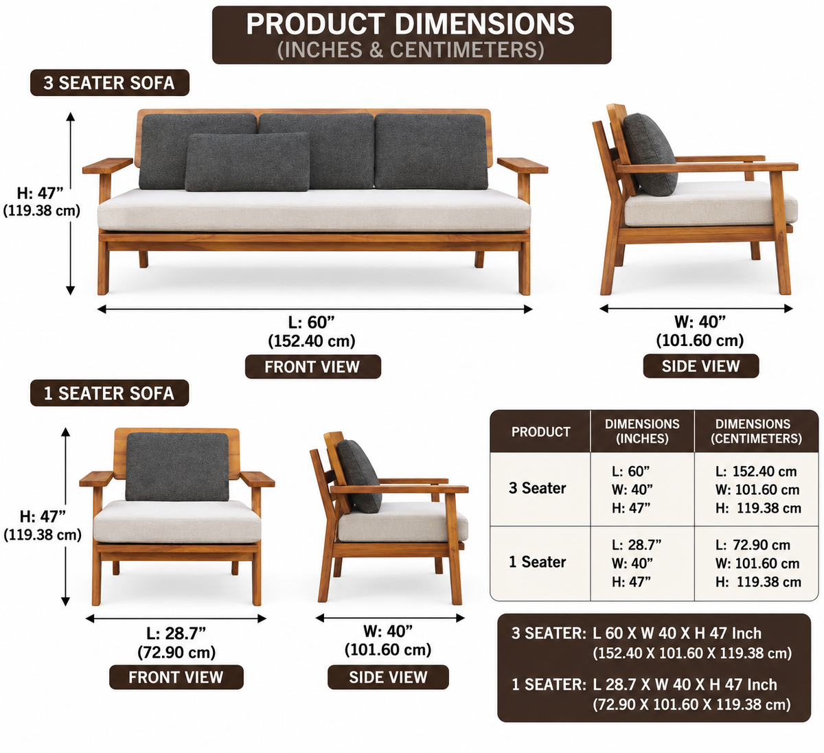 Wooden Sofa Set 5-Seater for Living Room