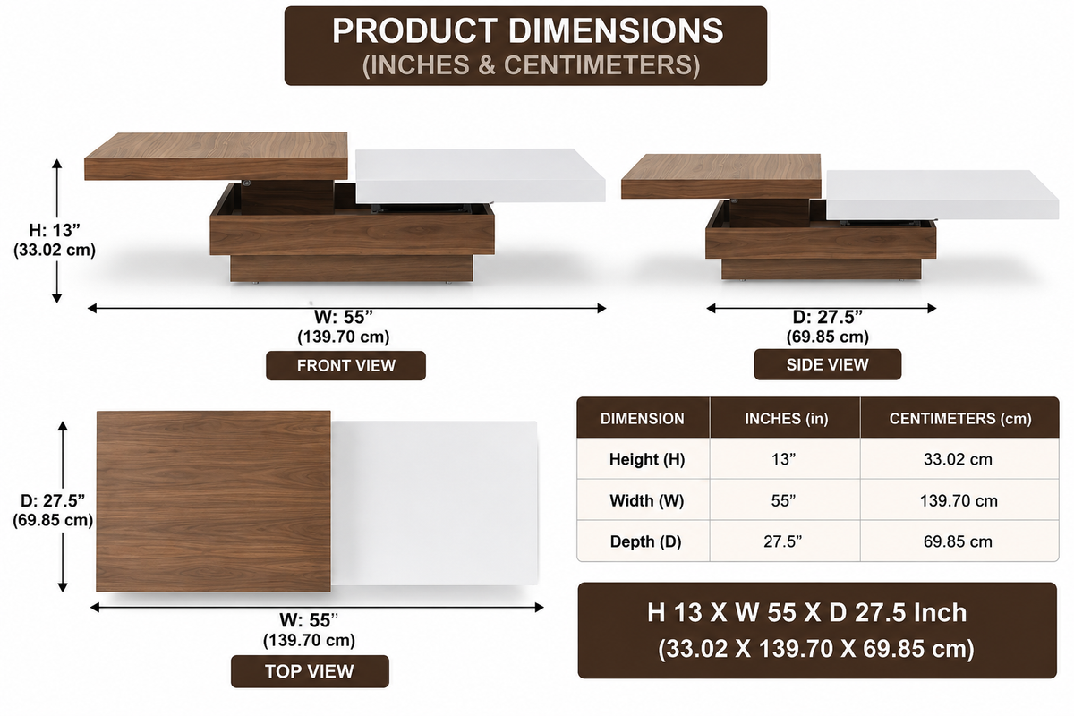 Wooden Extendable Coffee Table with Hidden Storage