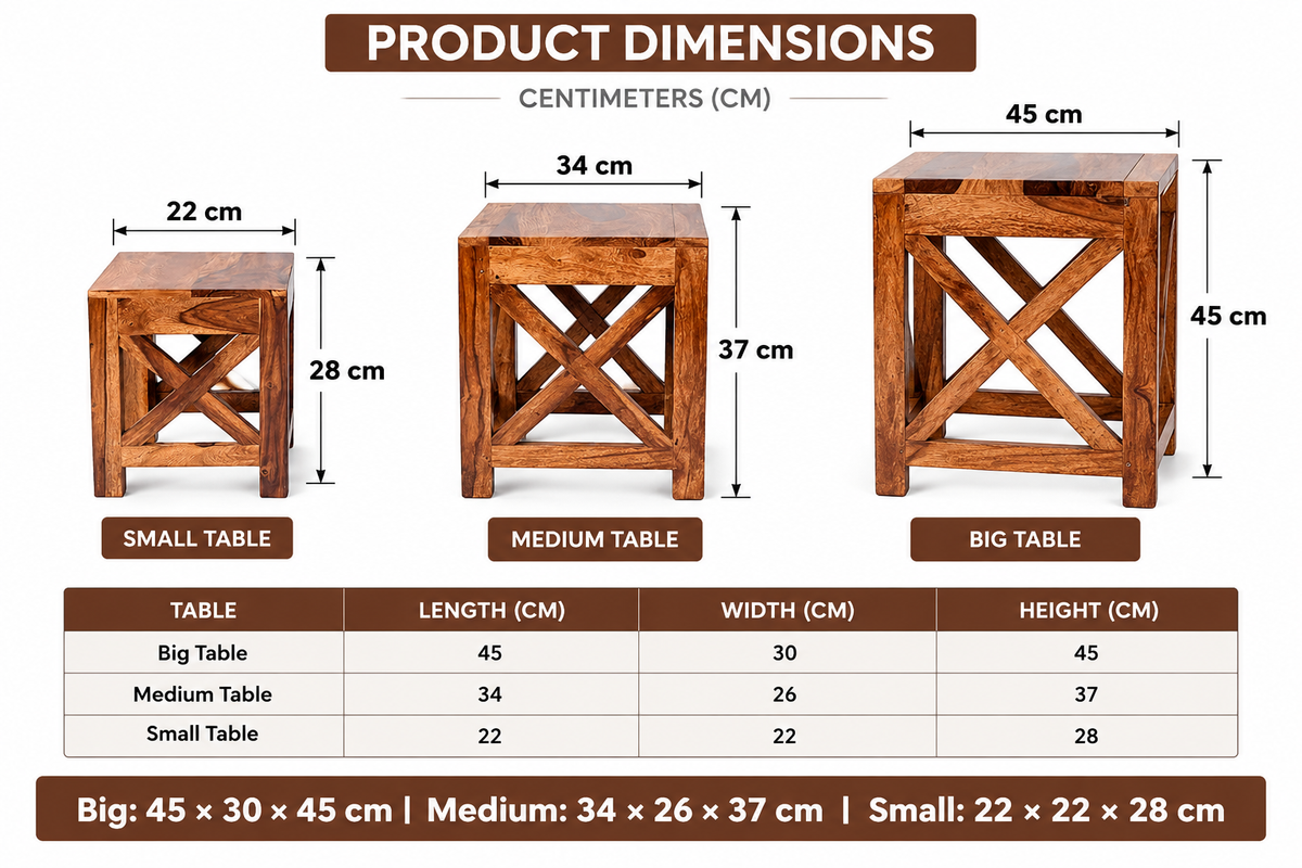 Wooden Nesting Tables Set of 3 Stools for Decor