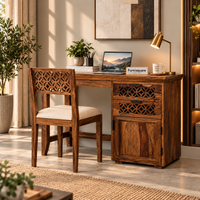 Solid Wood Study Table with Drawers Storage in Natural Finish