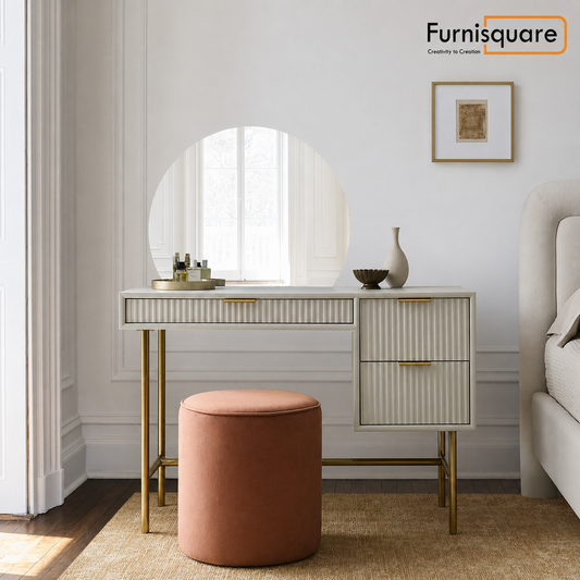 Wooden Dressing Table with Round Mirror