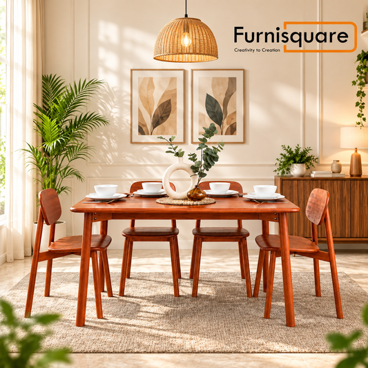 Solid Wood Dining Table 4-Seater Set for Dining Room in Natural Finish