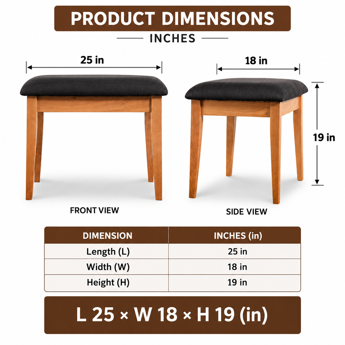 Wooden Upholstered Vanity Stool