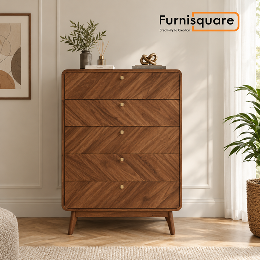 Wooden Chest of Drawer for Living Storage in Natural Finish