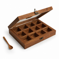 Solid Wood Spice Box with Spoon