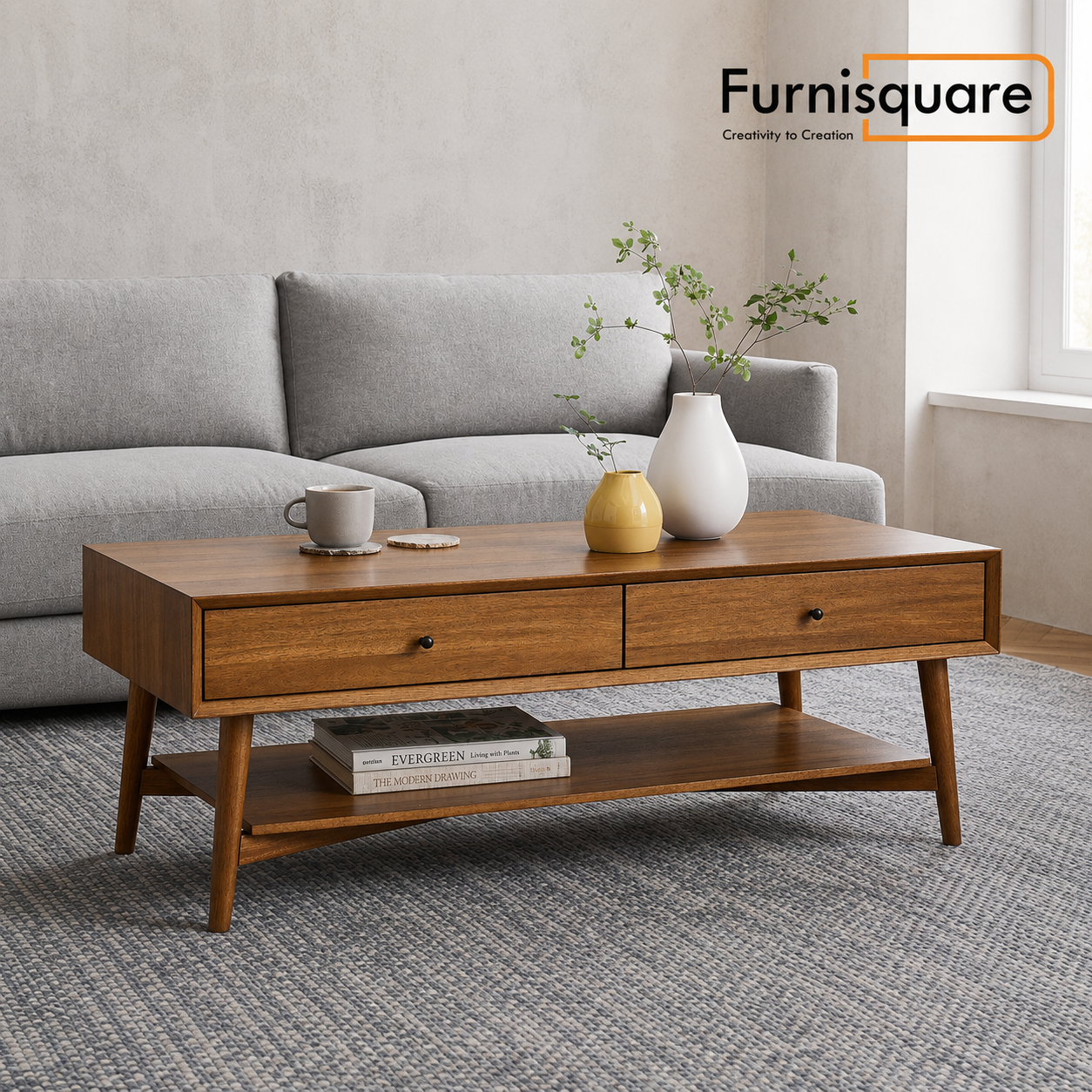 Wooden Center Table with Drawer for Living Room