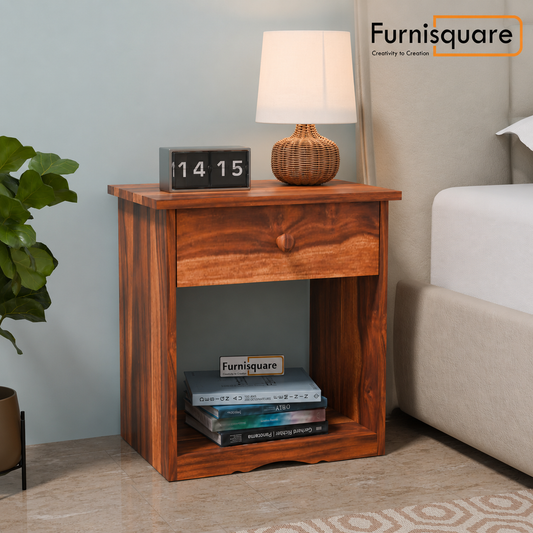 Wooden Bedside Table with Drawers for Bedroom