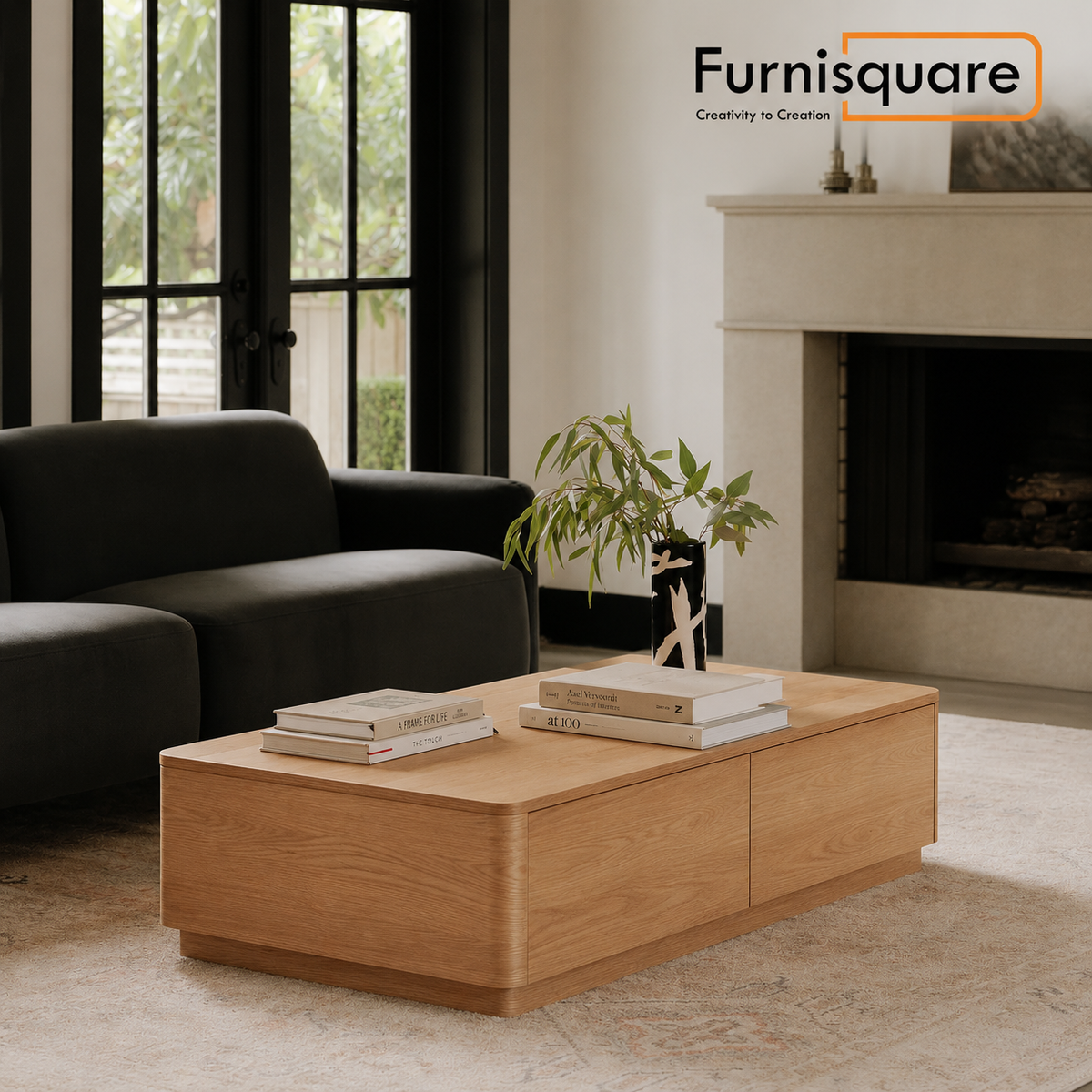 Solid Wood Coffee Table with Drawer for Living Room
