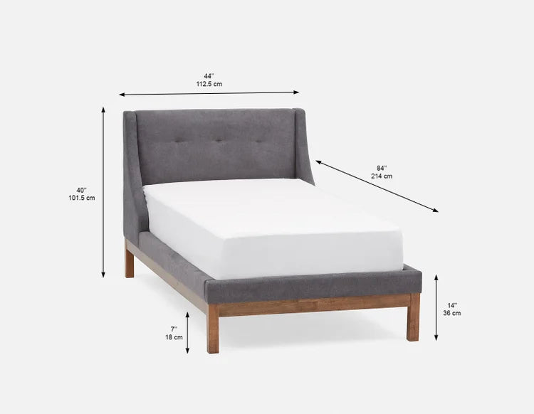 Solid Wood Single Bed with Upholstered Wingback