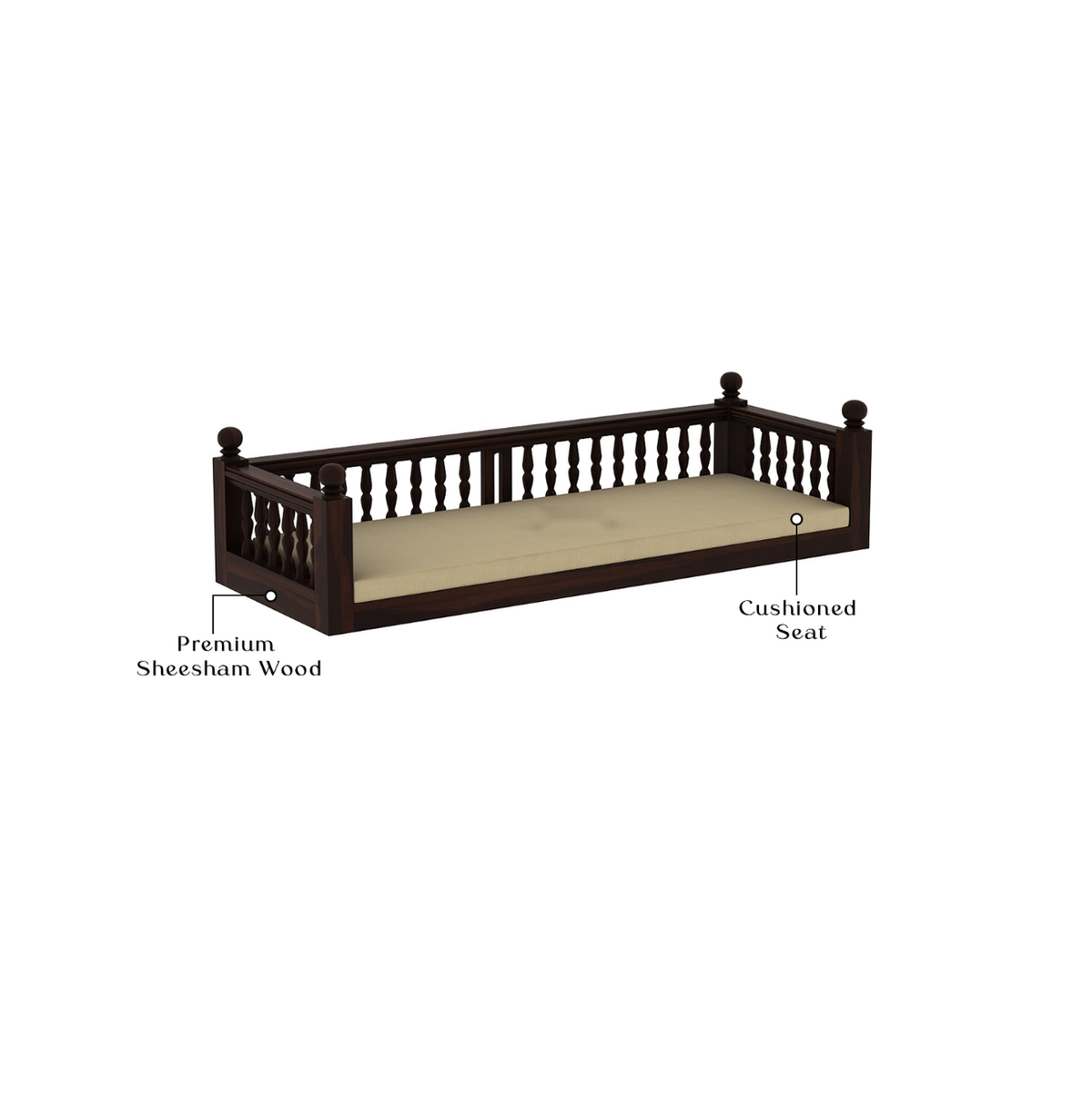 Wooden Hanging Swing Bed with Mattress & Rope – Walnut Brown