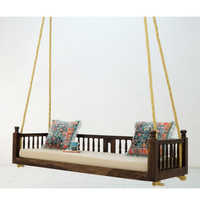 Wooden Hanging Swing Bed with Mattress & Rope – Walnut Brown