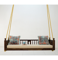 Wooden Hanging Swing Bed with Mattress & Rope – Walnut Brown