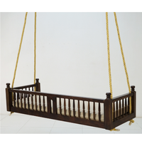 Wooden Hanging Swing Bed with Mattress & Rope – Walnut Brown