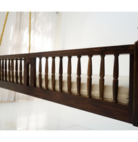 Wooden Hanging Swing Bed with Mattress & Rope – Walnut Brown