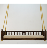 Wooden Hanging Swing Bed with Mattress & Rope – Walnut Brown