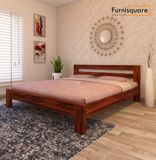 Solid Sheesham Wood King Size Bed for Bedroom | Wooden Double Bed Cot Bed Without Storage for Home & Hotels | Rosewood, Natural Finish