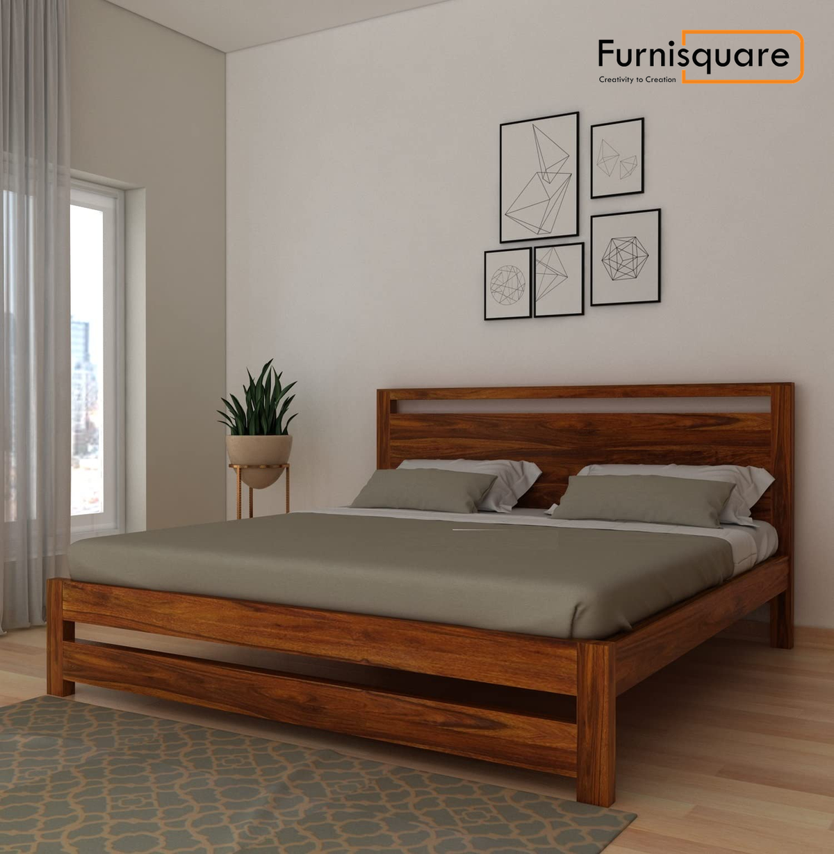 Solid Sheesham Wood Queen Size Bed for Bedroom | Wooden Double Bed Cot Bed Without Storage for Home & Hotels | Rosewood, Natural