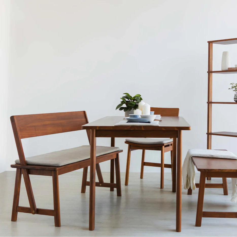 Wooden Bench with Upholstery Seat in Natural Finish