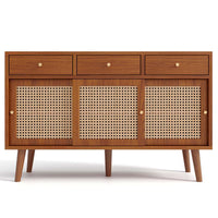 Wooden Sideboard with Rattan Sliding Doors & Drawers