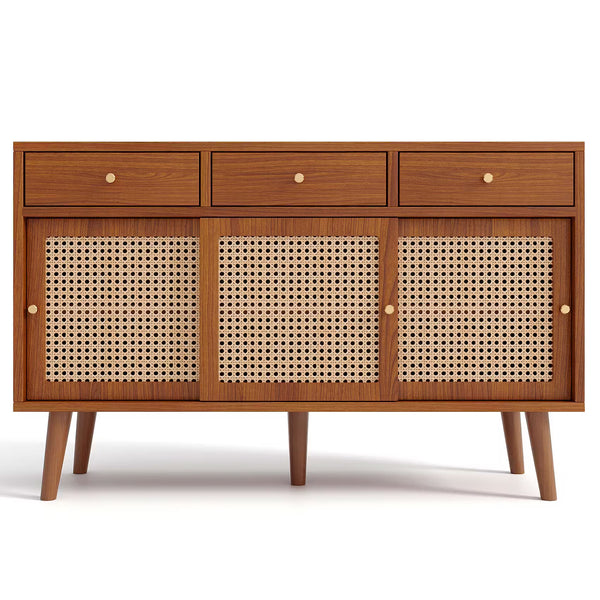 Wooden Sideboard with Rattan Sliding Doors & Drawers - alternate