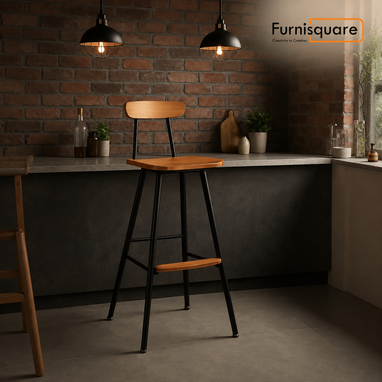 Solid Wood Bar Stool with Iron Leg for Bar Furniture