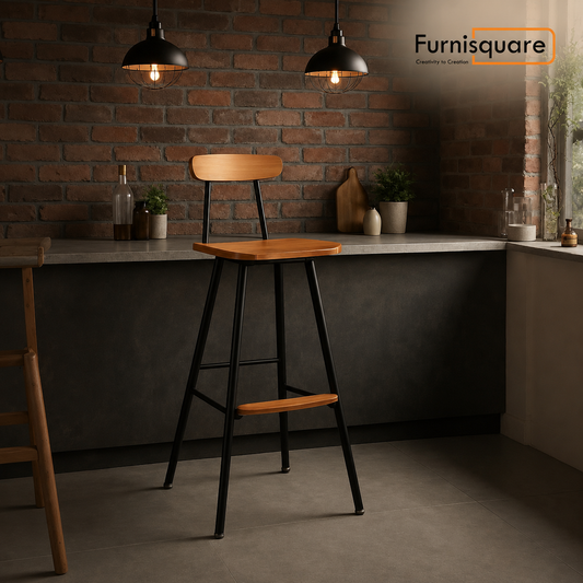 Solid Wood Bar Stool with Iron Leg for Bar Furniture