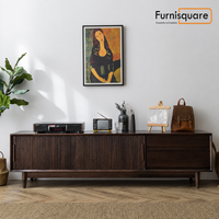 Solid Wood TV Cabinet with Storage for Living Storage in Dark Walnut Finish