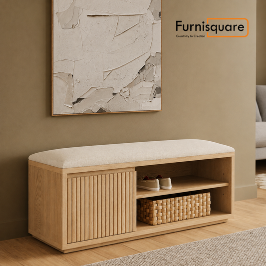 Wooden Entryway Bench with Upholstered Seat & Storage
