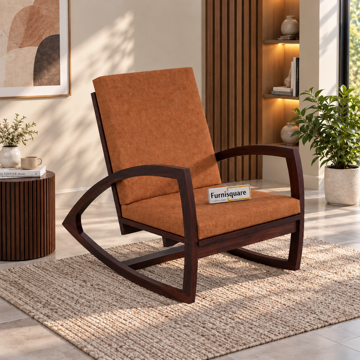 Solid Wood Rocking Arm Rest Chair for Living Room