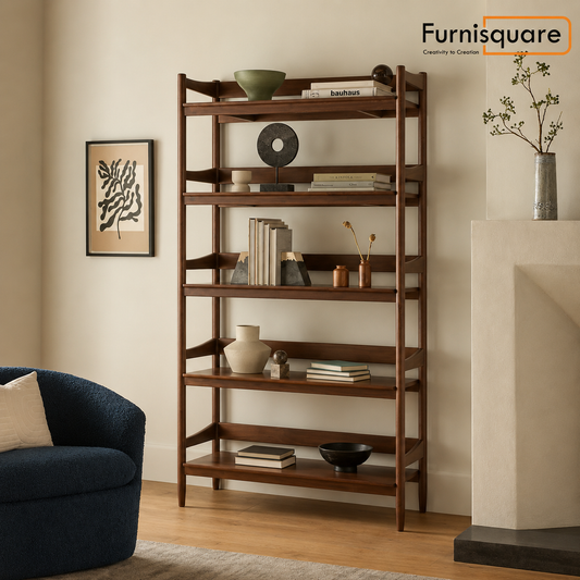 Wooden Bookshelf with Tapered Sides for Living Room
