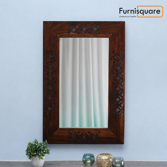 Solid Sheesham Wood Rectangle Wall Mirror for Bedroom